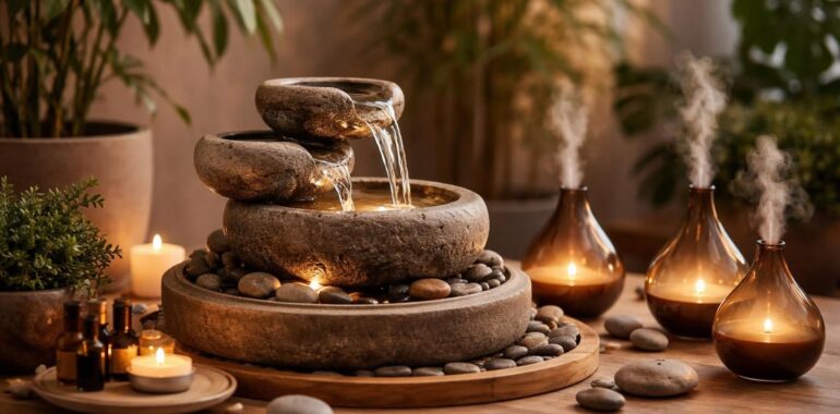 découvrez comment créer une atmosphère zen chez vous grâce à une fontaine d'intérieur apaisante et des diffuseurs d'huiles essentielles pour un bien-être optimal.
