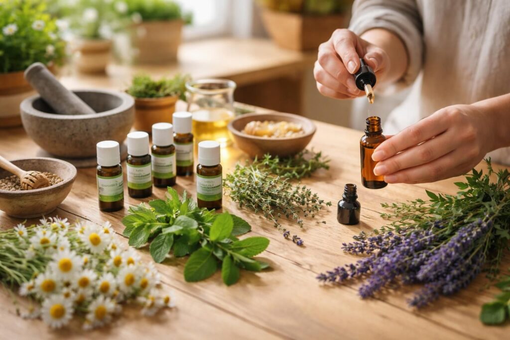 Fabriquer des remèdes naturels maison avec huiles essentielles Pranarôm et plantes médicinales locales